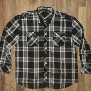 Straight Faded Shirt Mens 2XL XXL Gray Black Plaid Long Sleeve Button Down Up